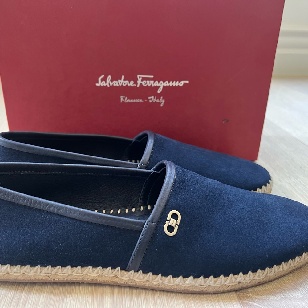 Salvatore Ferragamo Men’s Nadal Blue Marin Suede Espadrille Loafers Shoes Sz 11